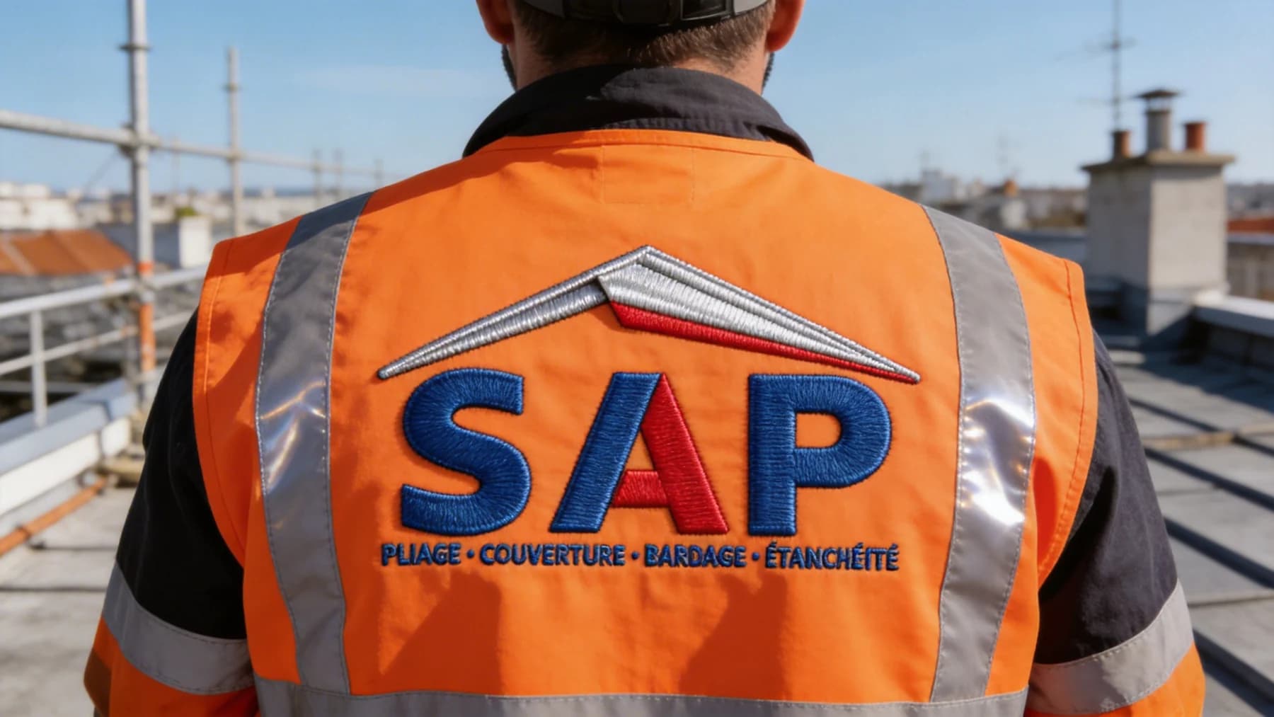 Logo SAP sur un gilet de chantier orange