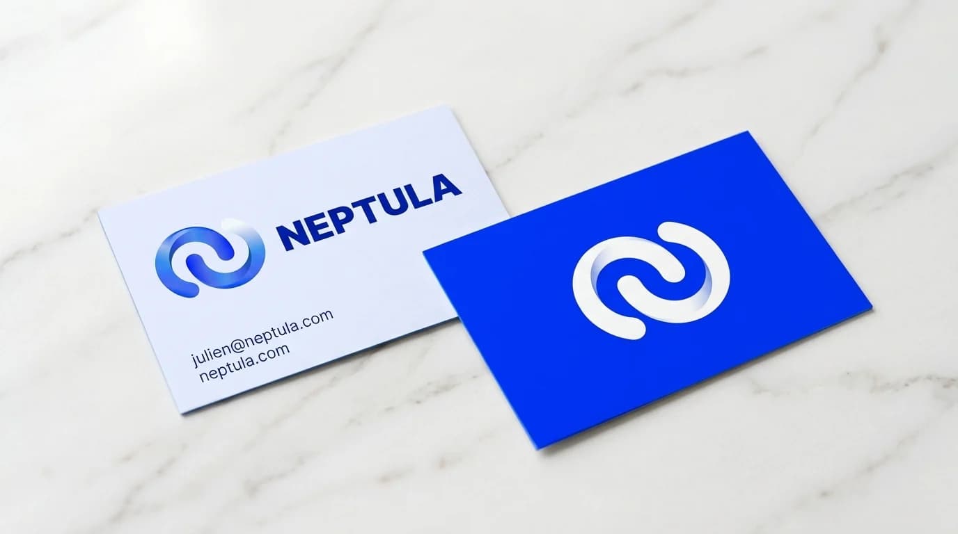 Cartes de visite Neptula et leur symbole bleu