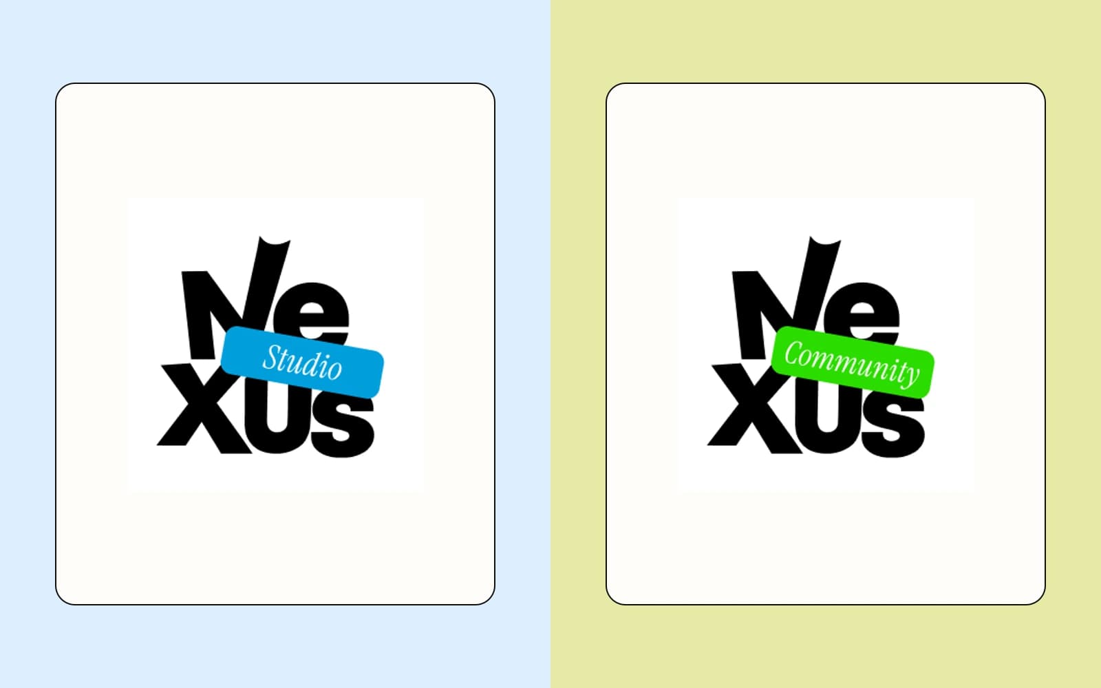 Les deux signatures officielles Nexus Studio en bleu et Nexus Community en vert