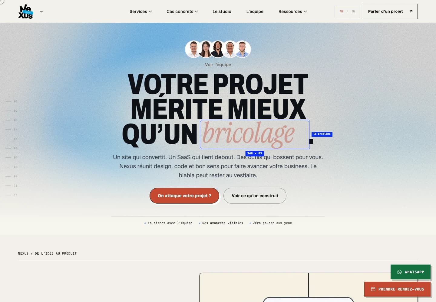 Page d’accueil de Nexus Studio présentant l’agence, son équipe et son offre digitale