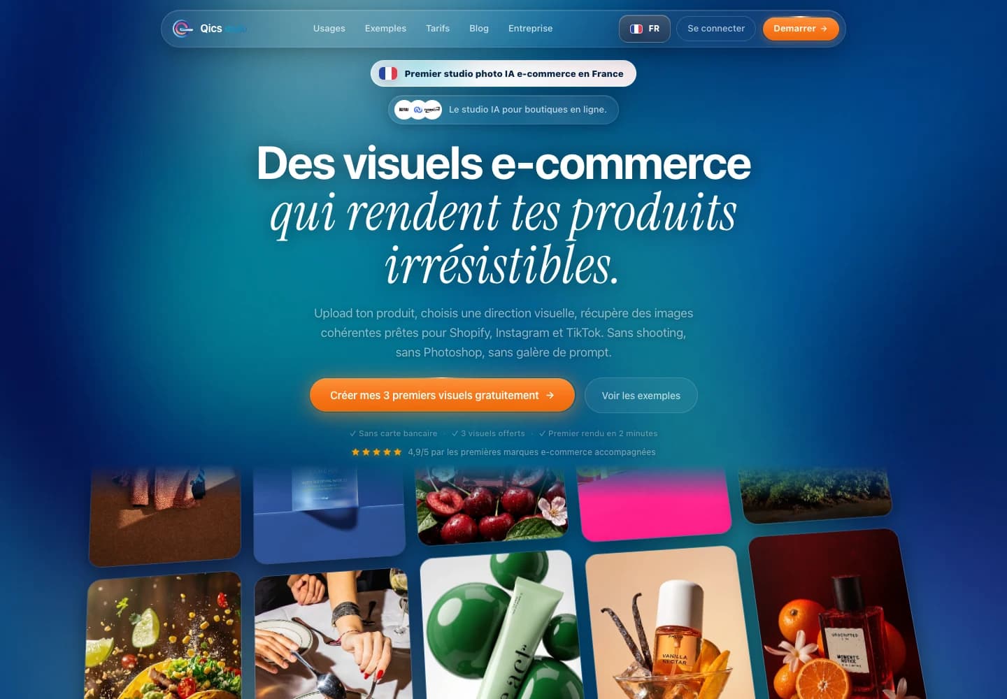 Site QICS Studio, logiciel de photographie produit par IA